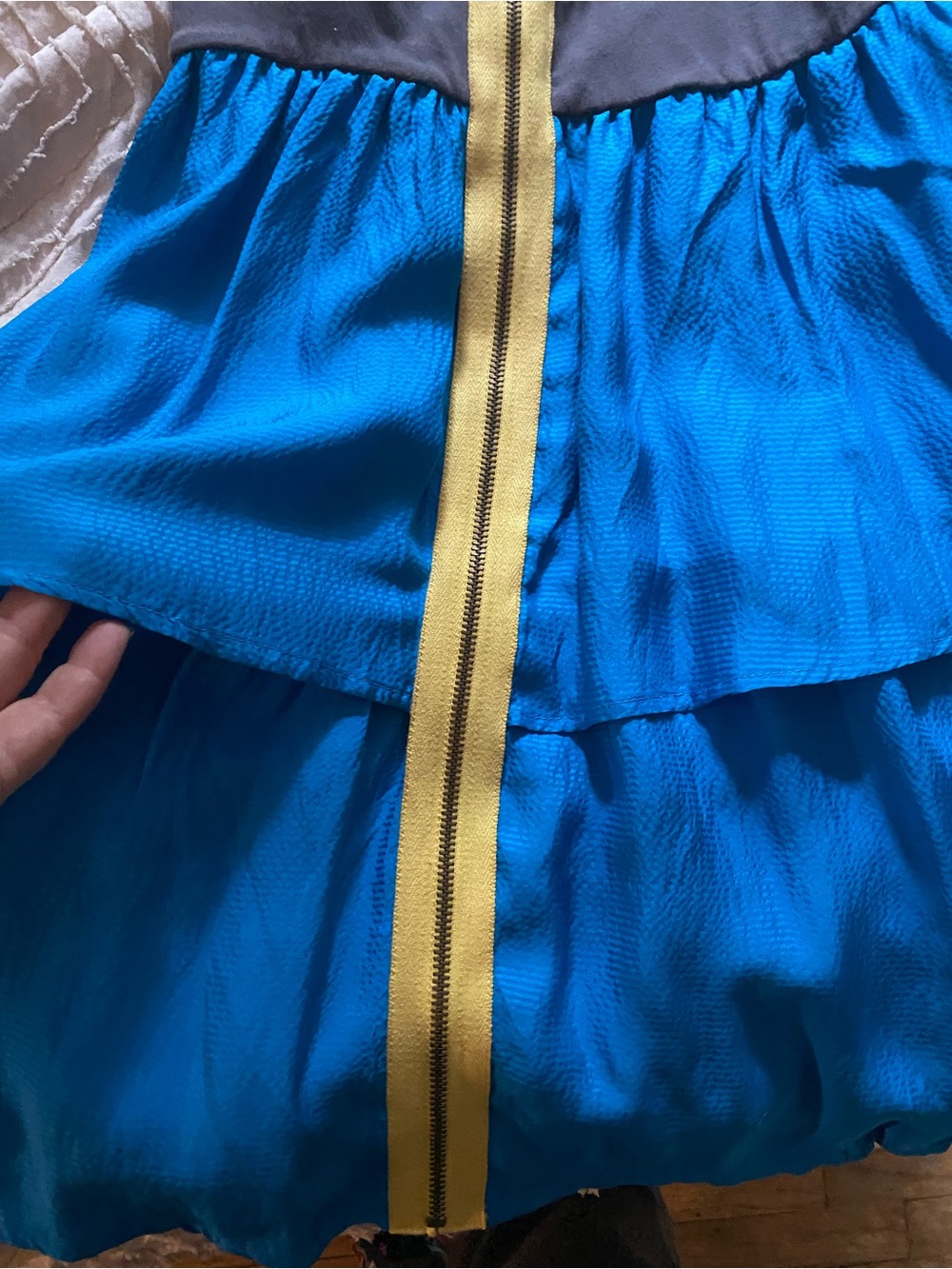 Scrapbook Blue Dress with Yellow Trim